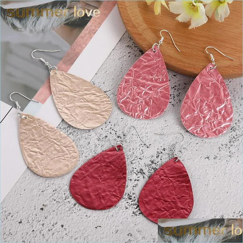  est trend lightweight pu leather dangle earrings for women water wave pattern teardrop shape earring party jewelry gift