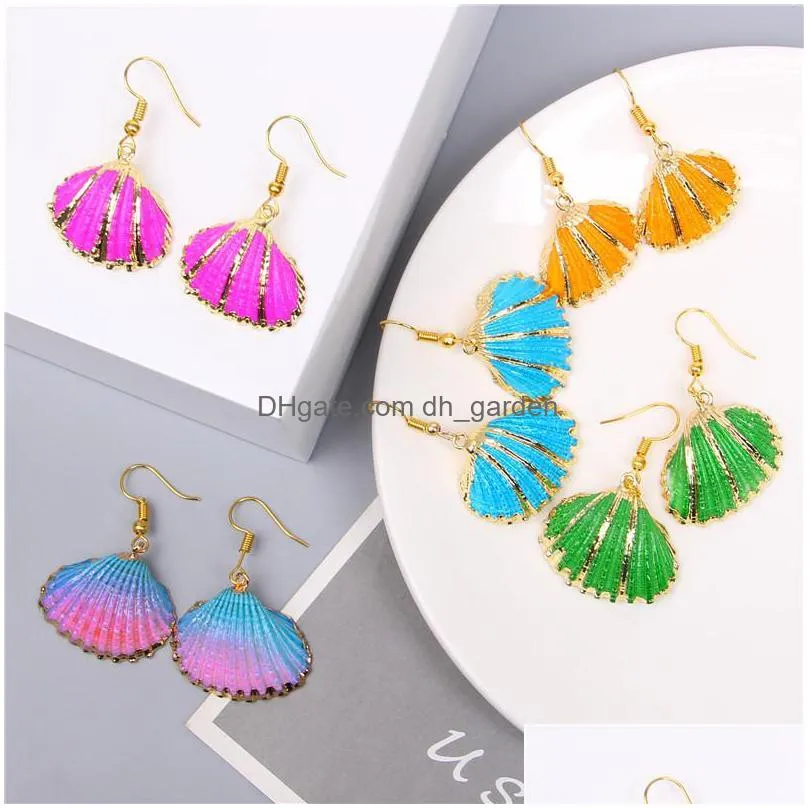 dangle chandelier colorful natural seashell statement conch drop earrings metal beach scallop for women femme cowrie jewelry