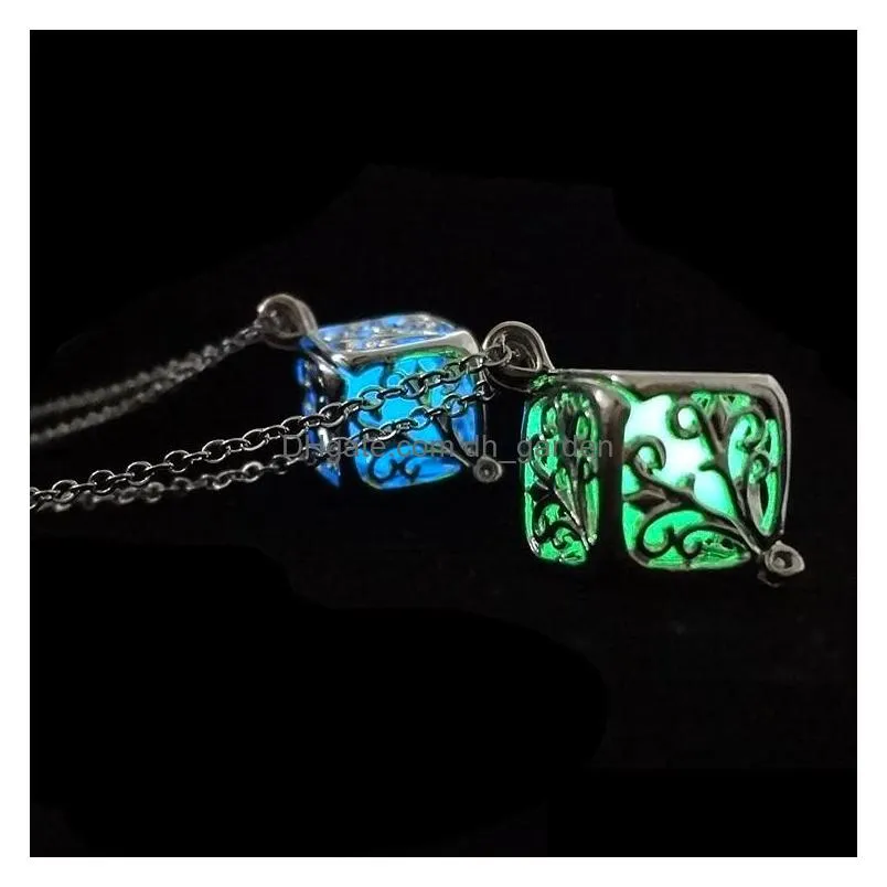  fashion women luminous hollow out locket pendant glow in the dark necklace square box necklace engagement gifts top quality