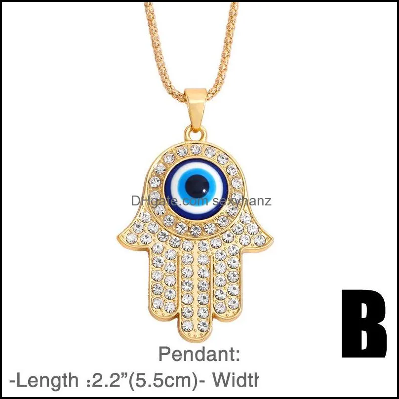 2021 fatima hand pendant necklace for women turkey evil blue eyes crystal sweater chain alloy gold plated necklaces jewelry