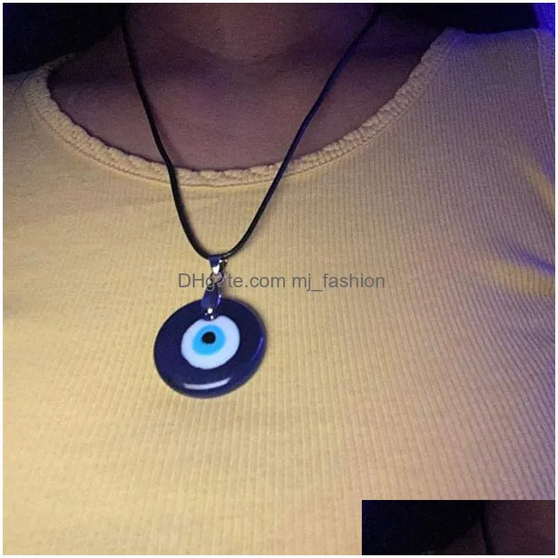 fashion jewelry glass evil eye pendant necklace wax rope turkish blue eye necklace