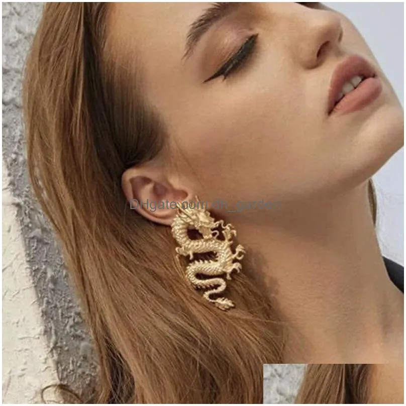 dangle chandelier vintage chinese style dragon stud earrings for women trendy punk personality animal totem statement jewelry