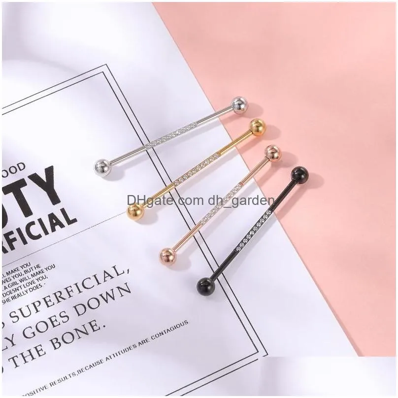 stud earrings zs 14g 38mm industrial piercing earring for girl women stainless steel long ear studs crystal cartilage jewelry