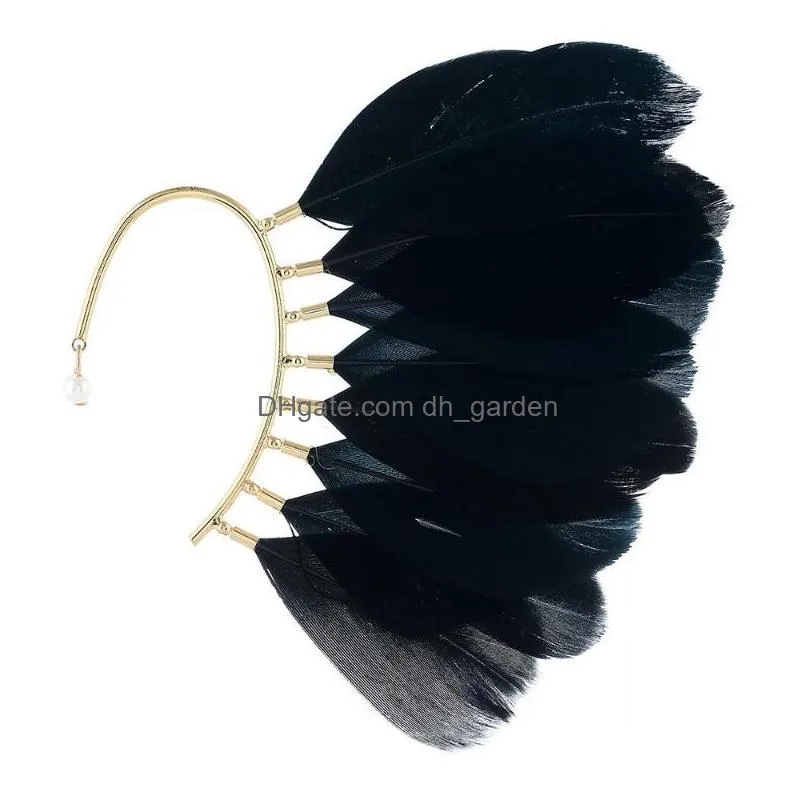 clipon screw back classic white black feather ear hanging earrings for girls women without piercing crawlers cuff fashion