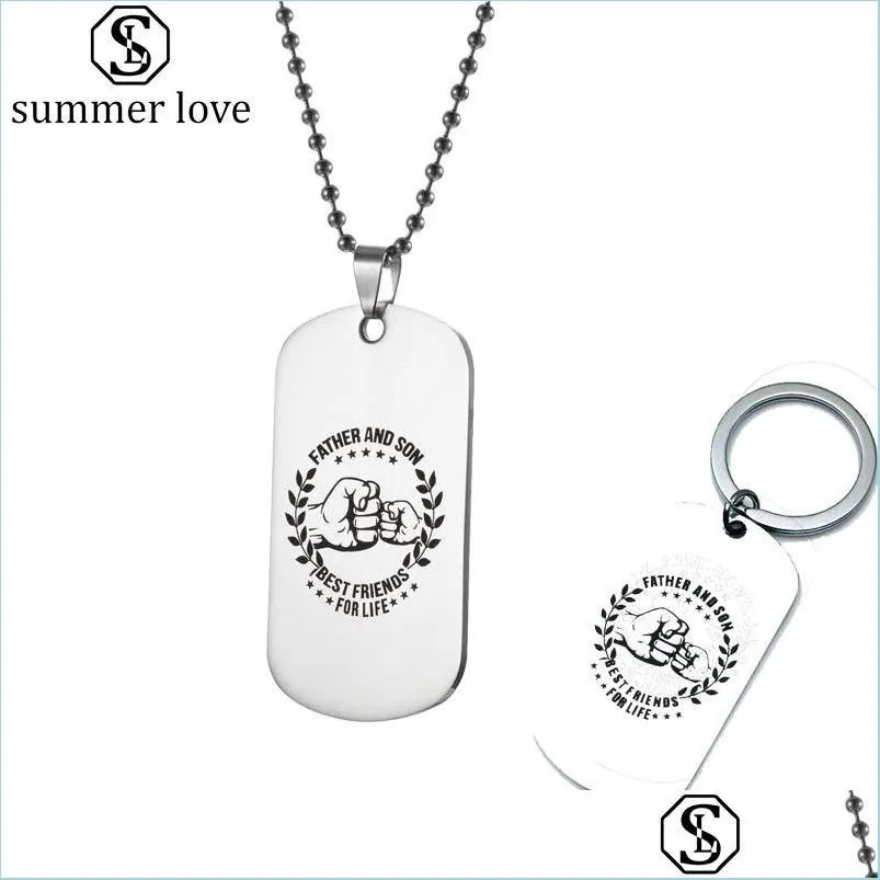 stainless steel father and son tag necklace keychain for men high quality military tag ball chain jewelry for your daddy son