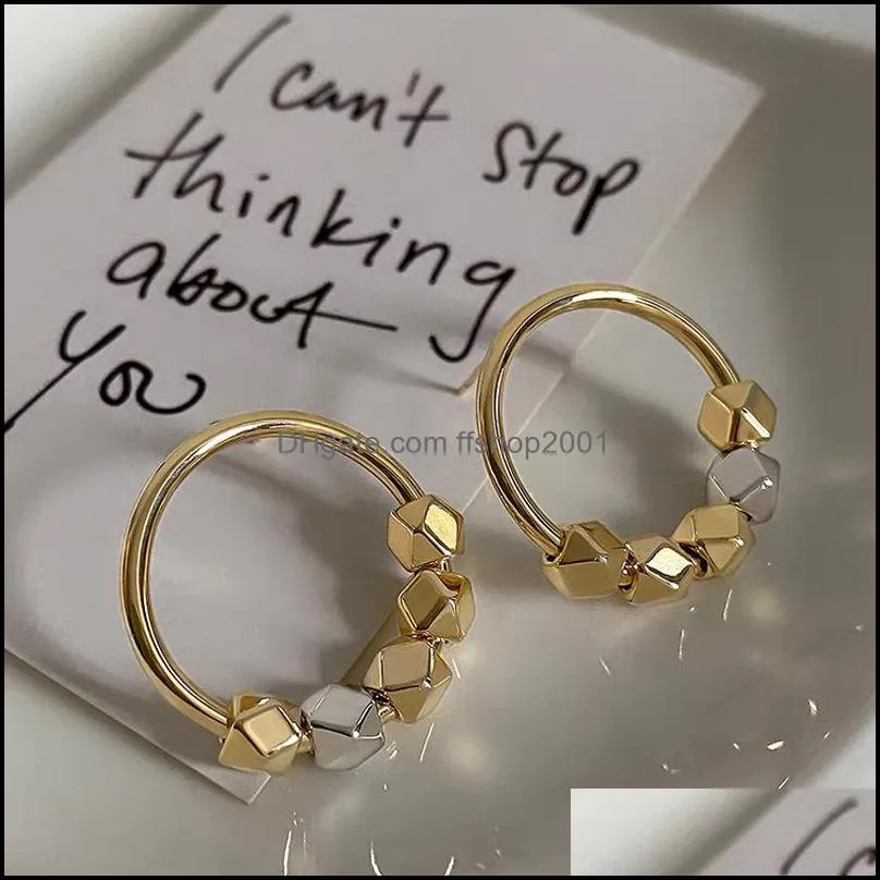 hoop huggie korean fashion gold color circle beaded earring for women girls hollow out metallic vintage jewelry pendientes 3573 q2