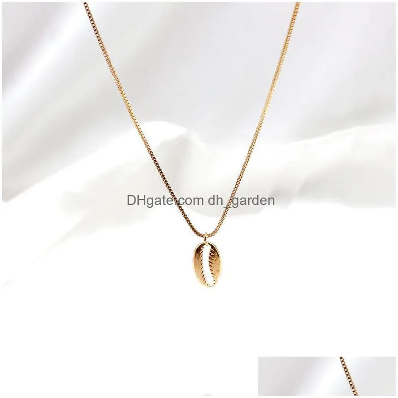 vintage gold silver color fashion conch shell necklace for women shape pendant simple seashell ocean beach boho jewelry gift