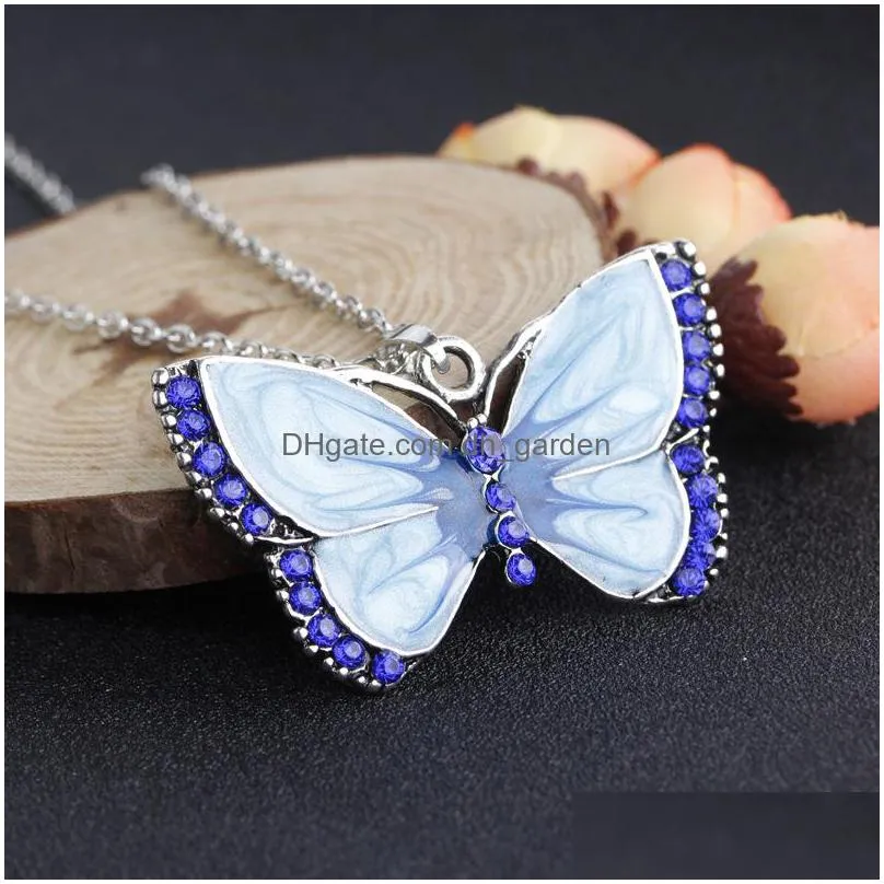 fashion drip oil diamond butterfly necklace women pendant necklaces fashion jewelry gift for girls statement party wholesale