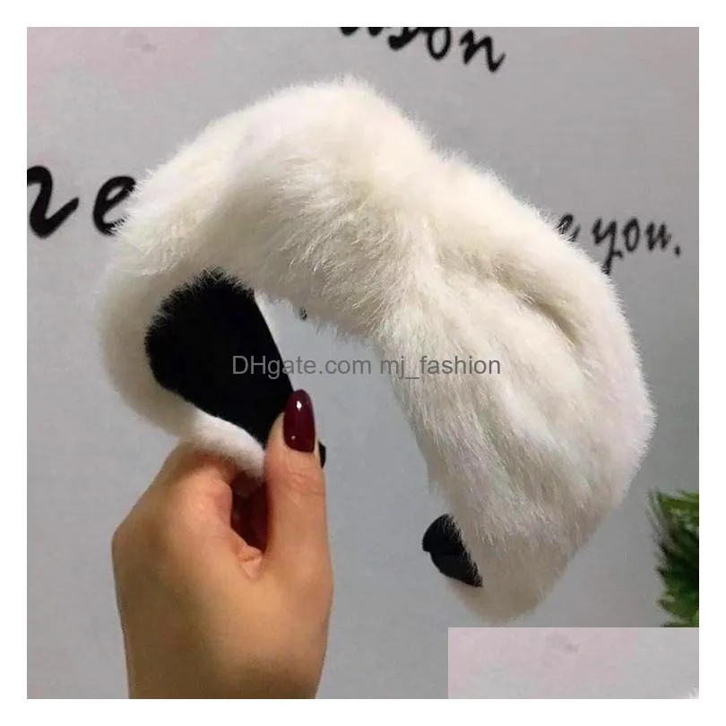 europe fashion womens faux fur headband hair hoop head hoops plush knot hairband