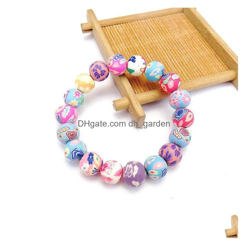  fimo printing beaded chains bracelets for women 814 mm flower soft pottery beads wrap bangle fashion handmade diy jewelry