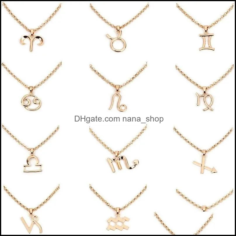 high quality alloy 12 constellation pendant chain necklace for women gold silver fashion necklace jewelry birthday gift