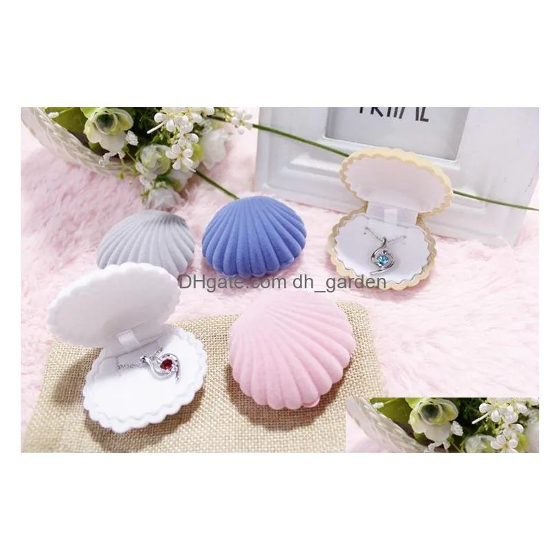 5 color velvet shell shape jewelry boxes for pendant necklaces women luxury wedding engagement gift case packaging display