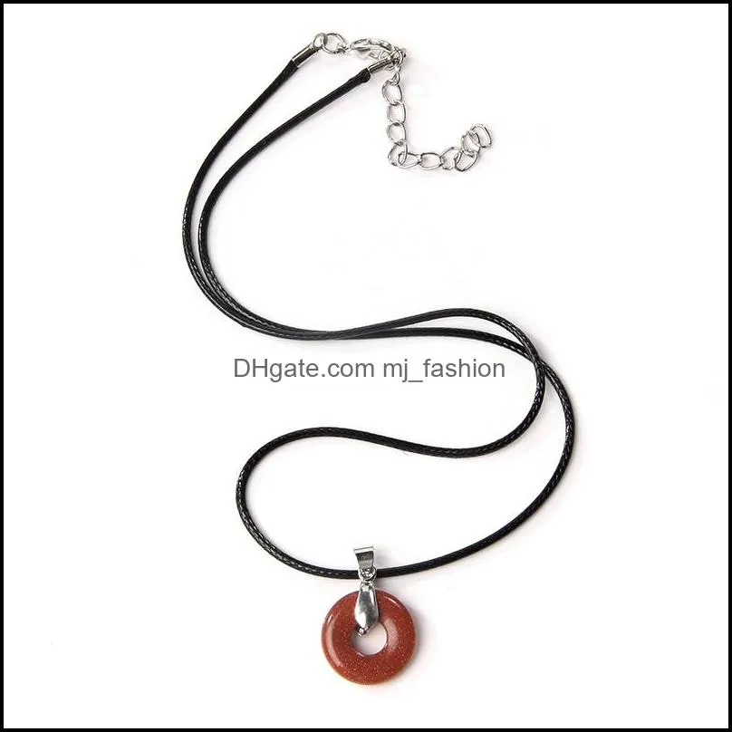 reiki natural stone peace buckle pendant quartz crystal turquoises tiger eye opal aventurine donuts pendant leather chains necklace for women