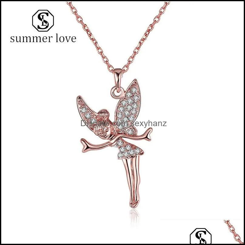 statement neclaces dancing angel girl long sweater chain pendant enamel maxi enamel dance fairy necklace inlaid crystal cute jewelryy