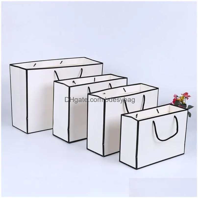 gift wrap white card kraft paper bag multi size garment/clothing gift shopping bag with handle wedding party gift paper bag