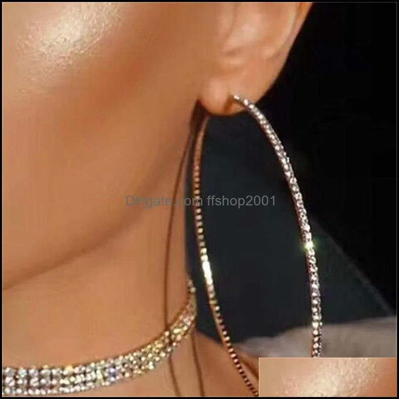 party fashion round hoop big charm earrings rhinestone circle crystal earring elegant simple pierced silver golden 2244 q2