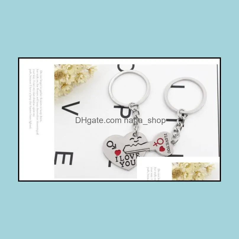 2pcs set alloy heart keychain i love you couple key chain lovers pendant key ring keychains for girls and boys 