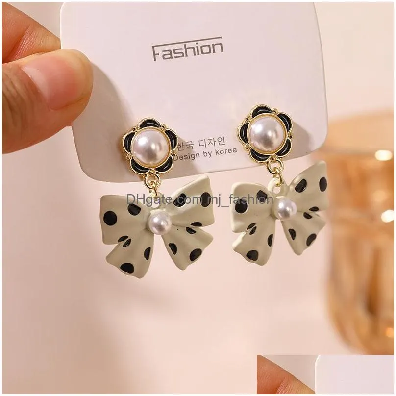 fashion jewelry s925 silver post earrings polka dots bowknot dangle stud earrings