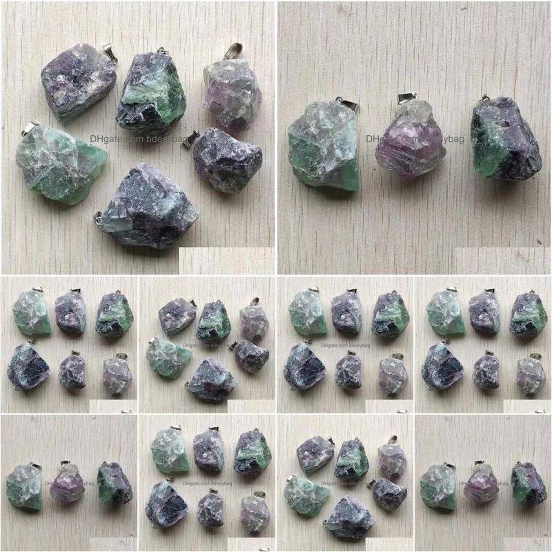 pendant necklaces fashion natural colorfull fluorite stone irregular pendants for jewelry accessories making 6pcs/lot wholesale