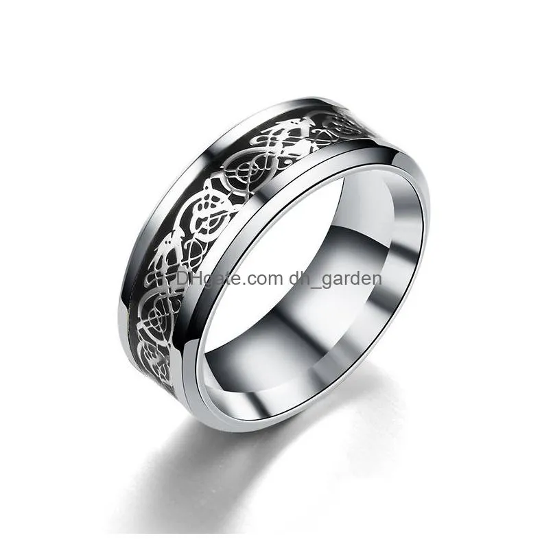 gold silver carved dragon piece couple band ring for women men stainless steel dragon totem finger rings fashion never fade jewelry in