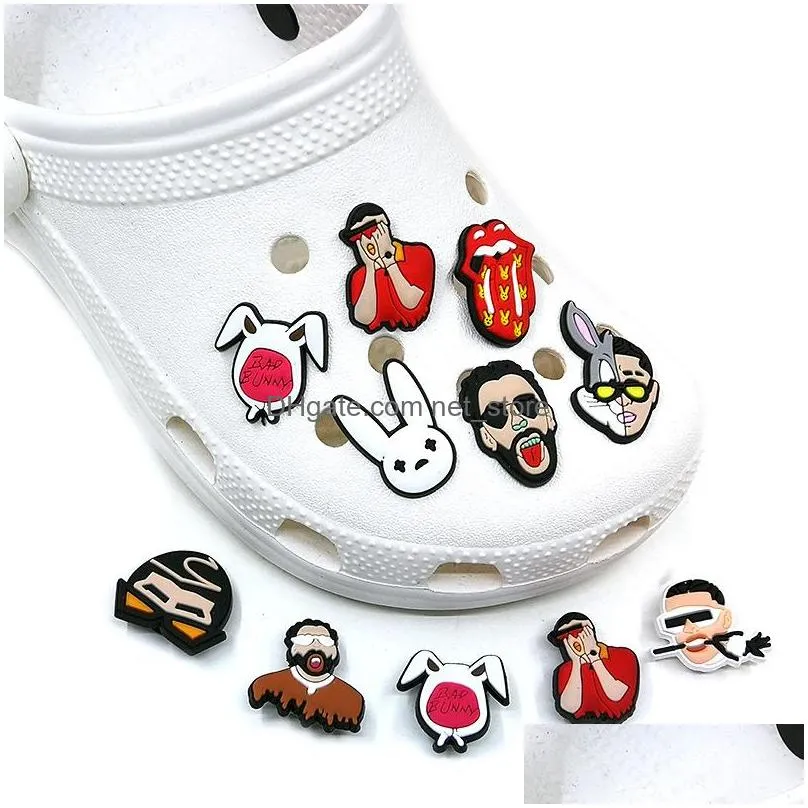 moq 50pcs texas mexican street style cartoon pattern croc charms 2d soft pvc shoe accessories decorations shoe charm buckles for men women sandals