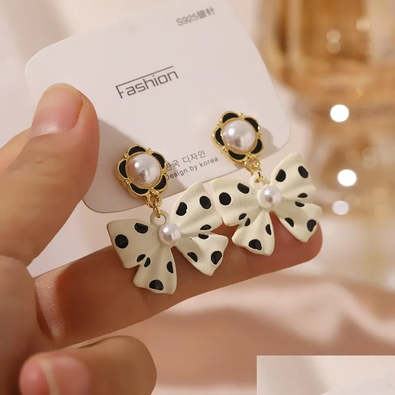 fashion jewelry s925 silver post earrings polka dots bowknot dangle stud earrings