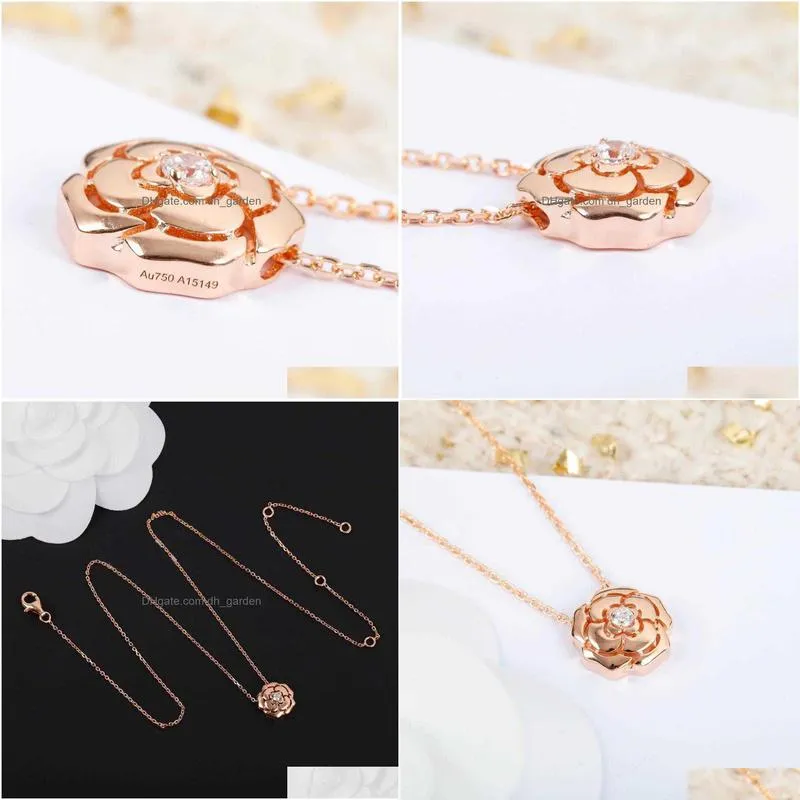 european 2021 trend famous brand pure 925 sterling silver necklace jewelry for women luxury rose gold camellia charms c