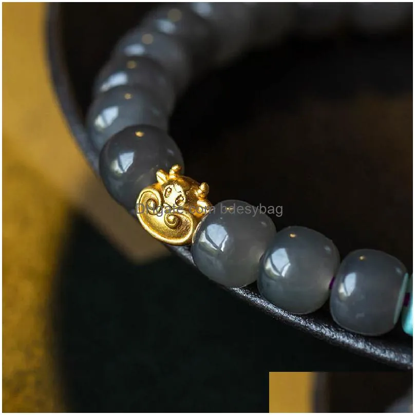 beaded strands hetian jade 14k bag gold blessed cow shade smoke purple bracelet old type bead 7x8 braceletbeaded
