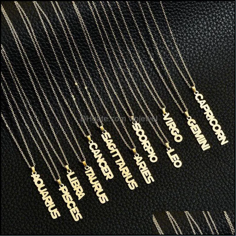 12 zodiac sign necklaces stainless steel constellation letter pendant gold chains for men women fashion birthday jewelry in bulk