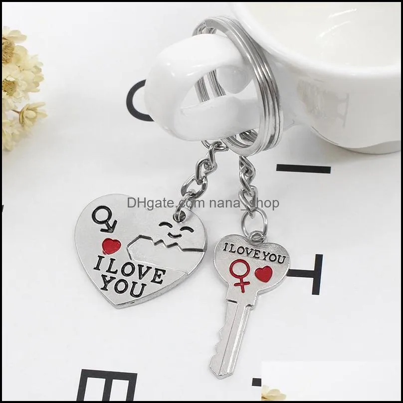 2pcs set alloy heart keychain i love you couple key chain lovers pendant key ring keychains for girls and boys 