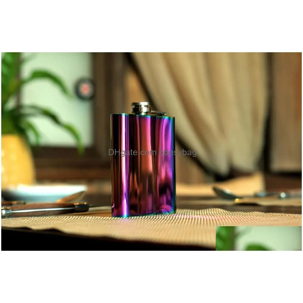 hip flasks portable 6oz hip flask gold plated gradient color rainbow colored stainless steel flask screw cap whiskey wine bottle