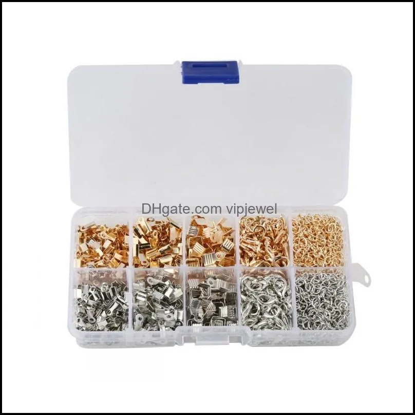 jewelry findings kit iron fold over cord ends lobster claw clasps jump rings extension chains for jewelry making d842l