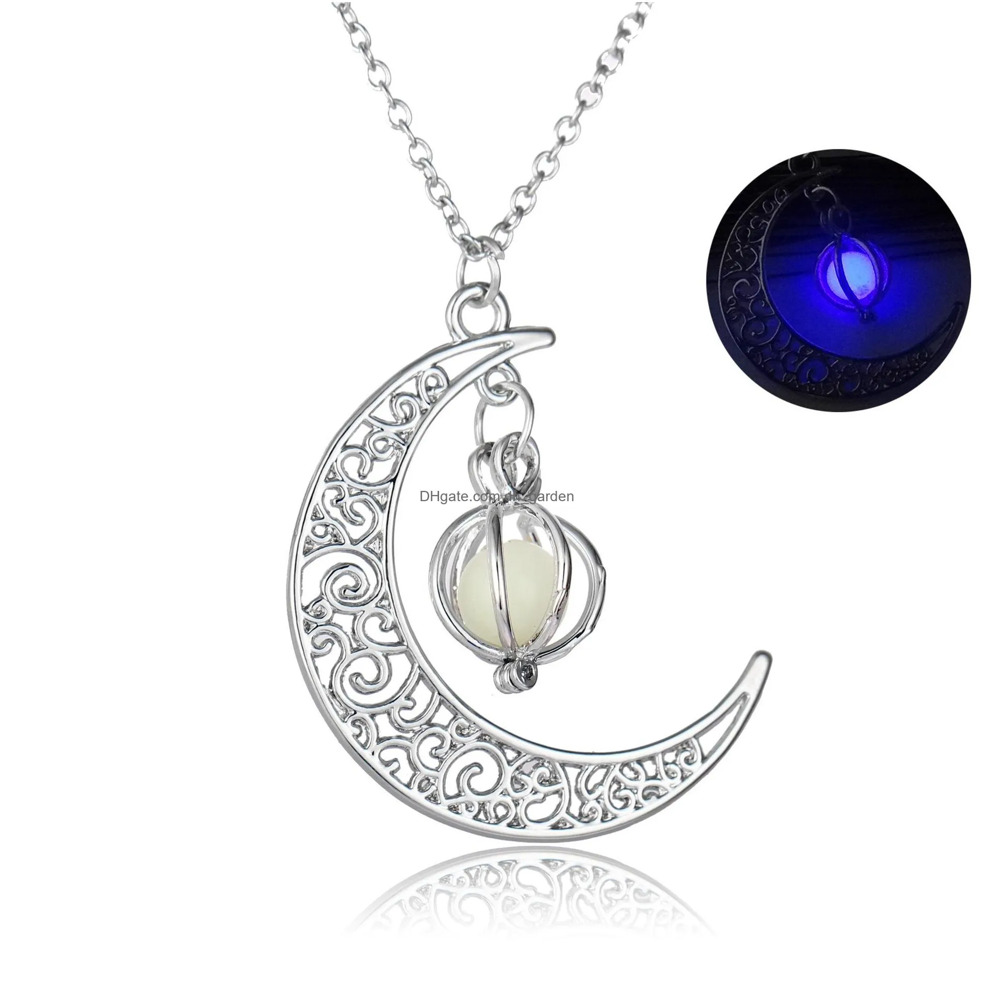 2017 essentials oil diffuser necklace glow in the dark aromatherapy floating lockets moon pendant necklaces for women fashion jewelry