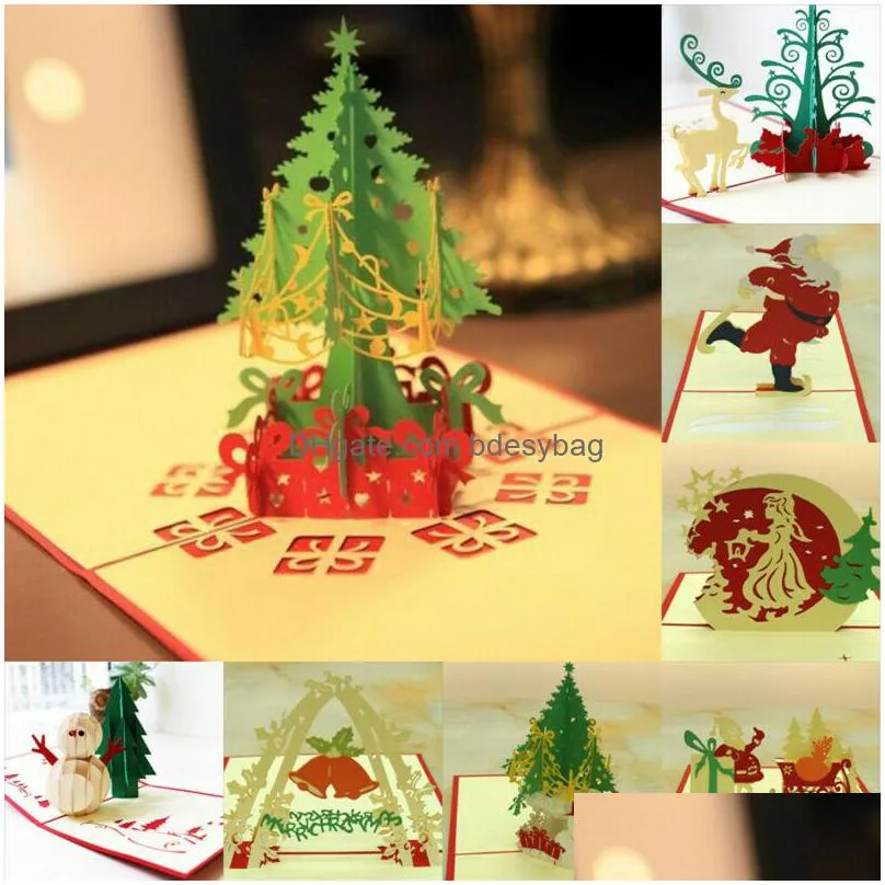 greeting cards 1pcs 3d up card merry christmas tree holiday creative gift decoration1