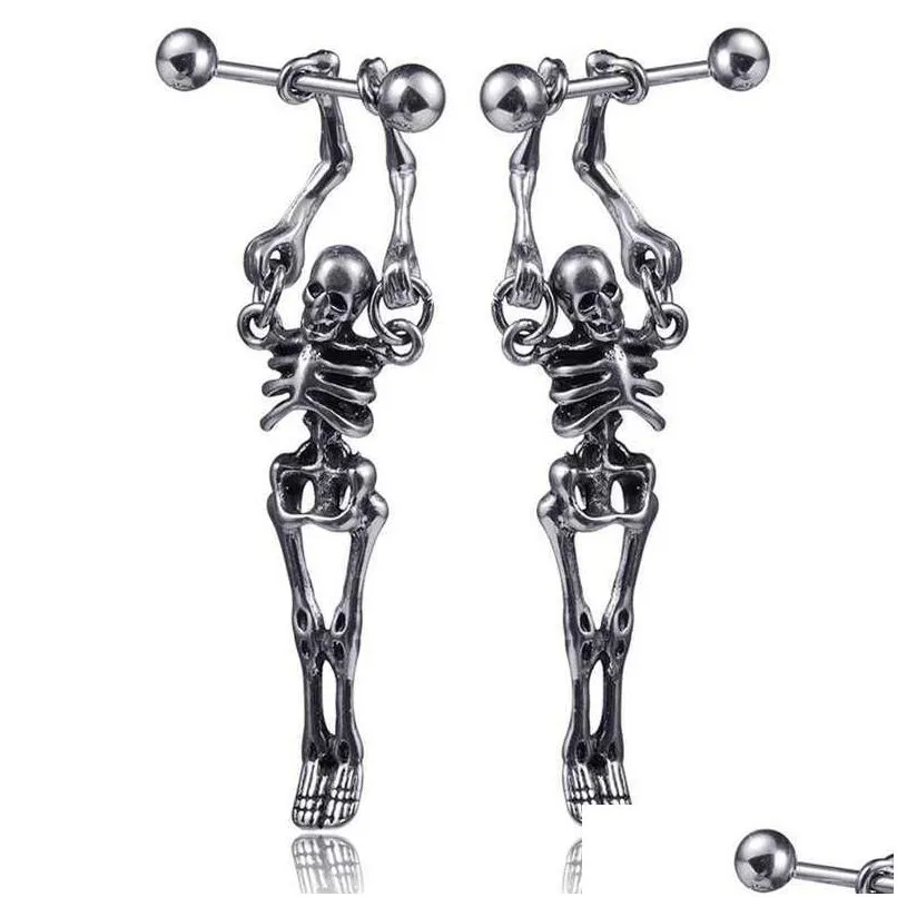 party favor retro skeleton earrings fashion titanium steel designer stud earrings stainless steel skull head trendy unisex stud earrings