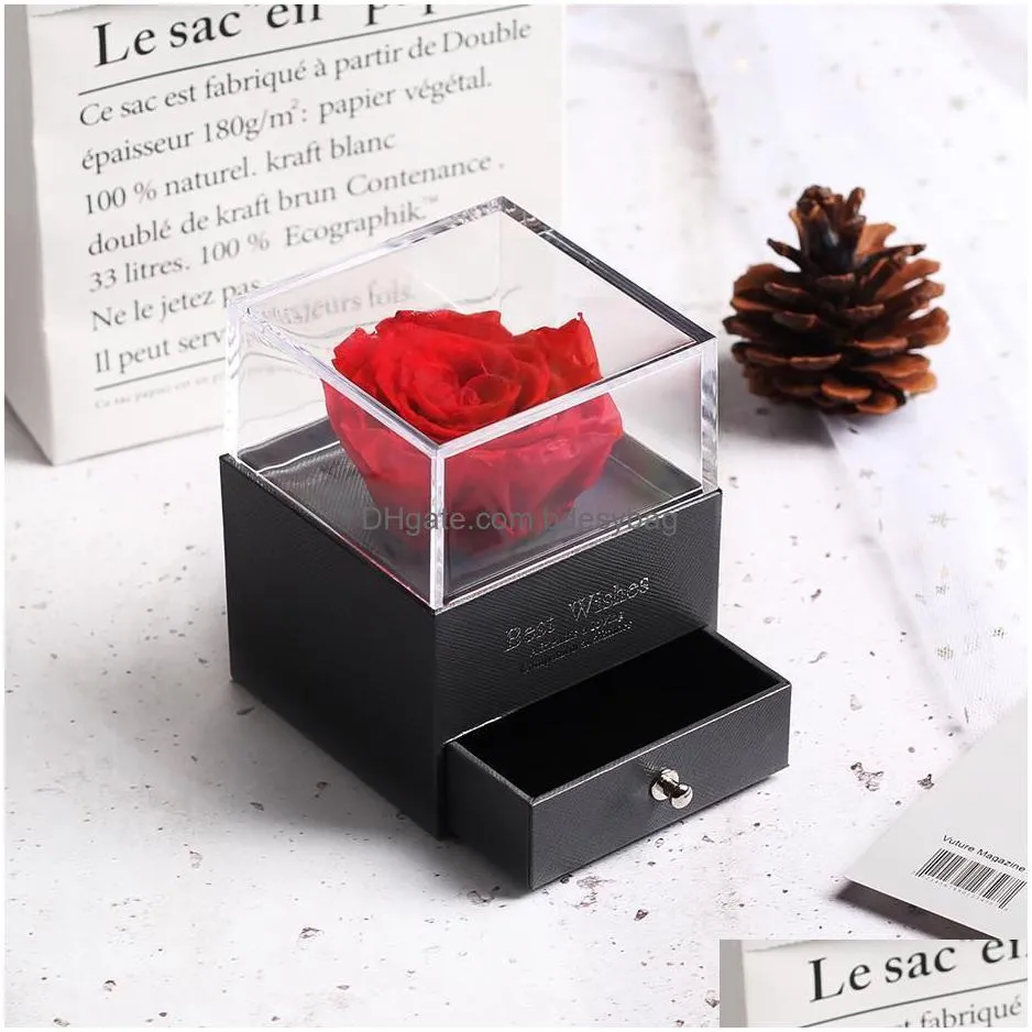 decorative flowers wreaths 2021 preserved in glass dome eternal rose decoration red ecuador gift box can put ring valentines day gift birthday gifts for