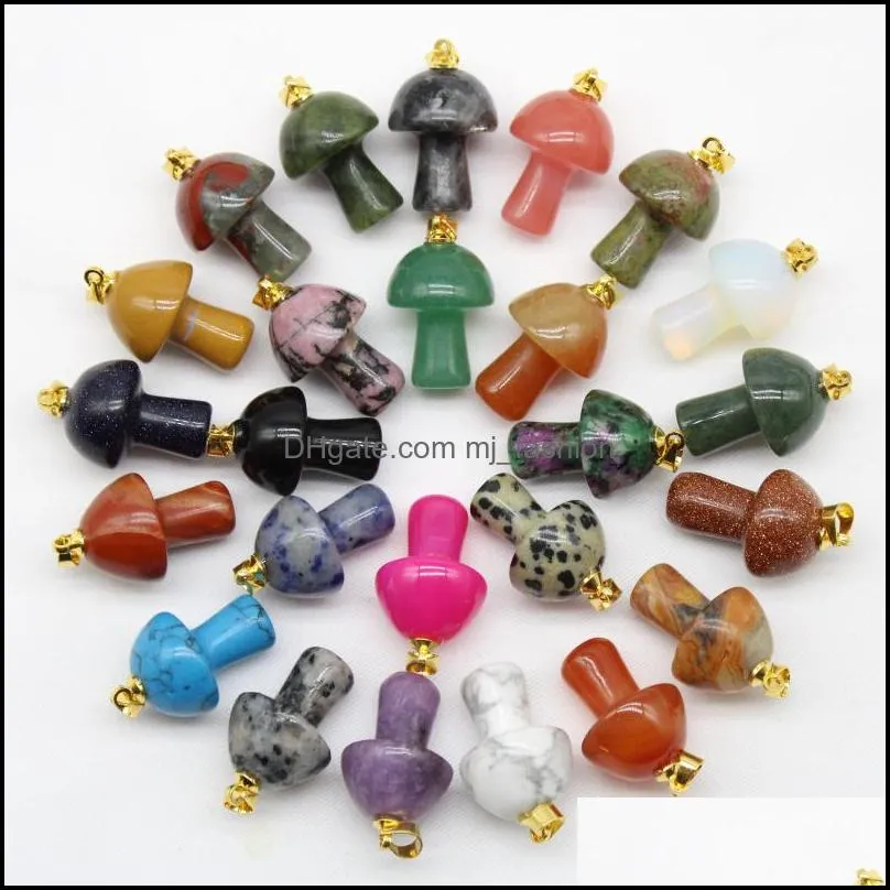 natural stone carved mushroom charms quartz crystal tiger eye hand pendant charms for diy jewelry making necklace