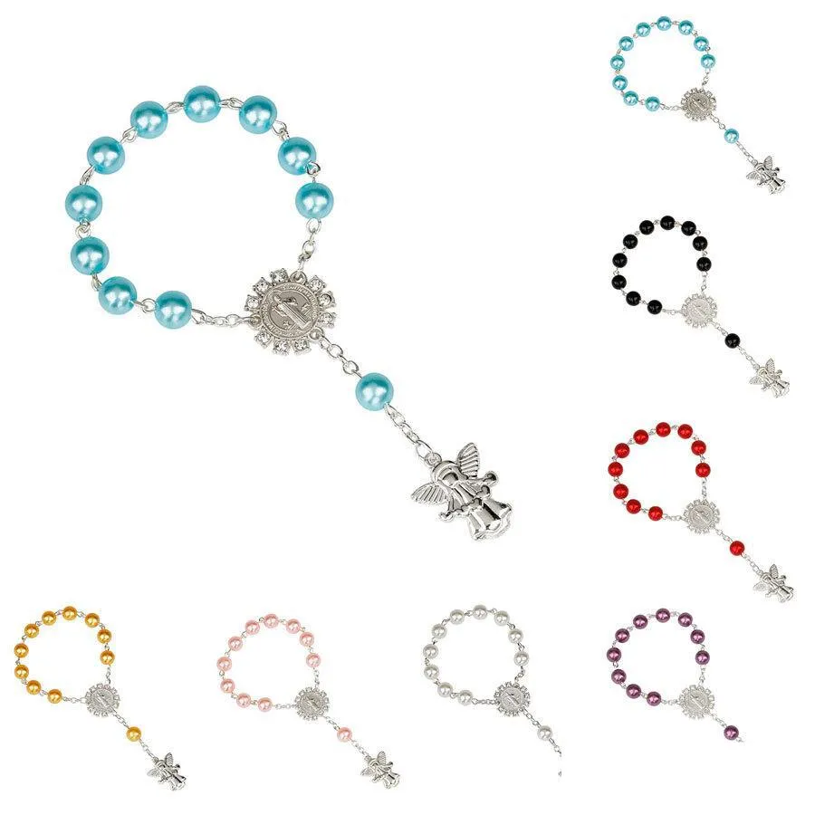 fashion angel charm rosary bracelets for kids children religion 8mm beads chains bangle boy girls jewelry gift