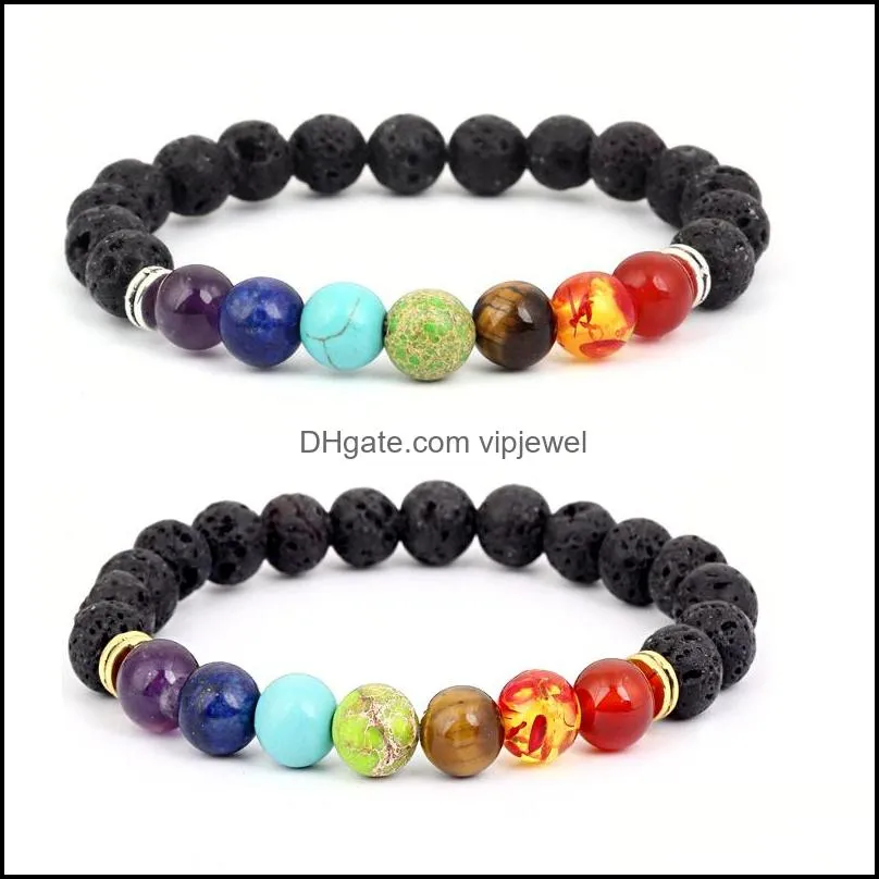 essential oils diffuser bracelet 7 chakra 8mm yoga beads bangle elastic natural lava stone bracelets hand strings jewelry b124s