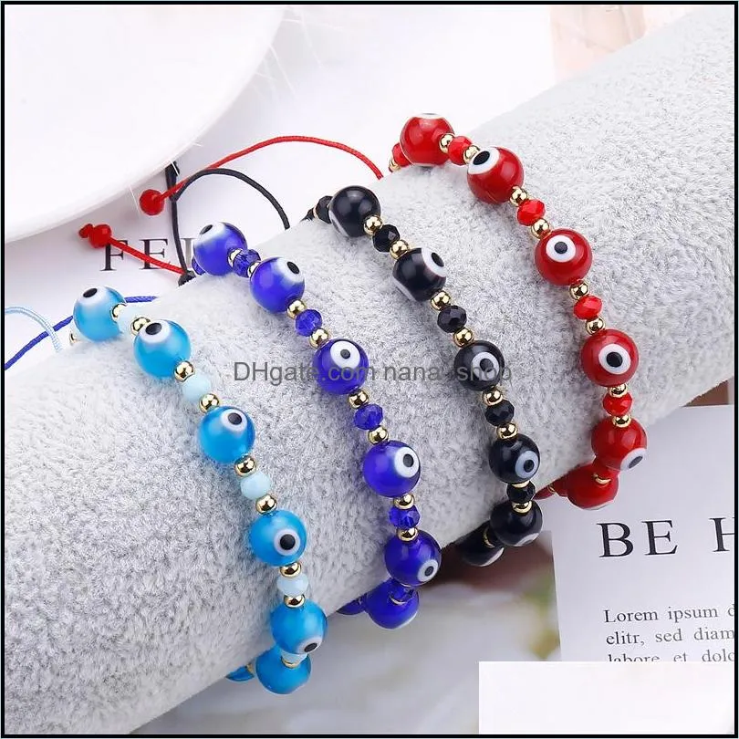 fashion rainbow crystal beads blue evil eye link bracelet for men women couple adjust rope luck lgbt friends hand braid jewelry gifts