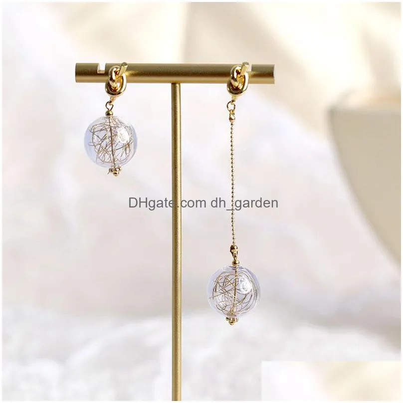 dangle earrings original light purple bubbles for women 2022 cute gold tone knot glass ball korean long drop jewelry