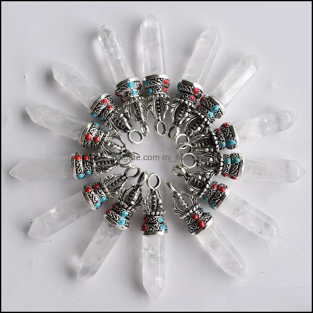pillar chakra reiki healing pendulums charms natural stones pendant amulet crystal hexagonal for men women necklace jewelry making