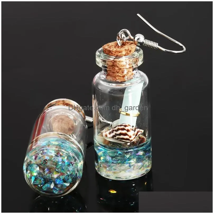 dangle chandelier glass wishing bottle hanging earrings women korean conch shape style fashion jewelry girlfriend party beach