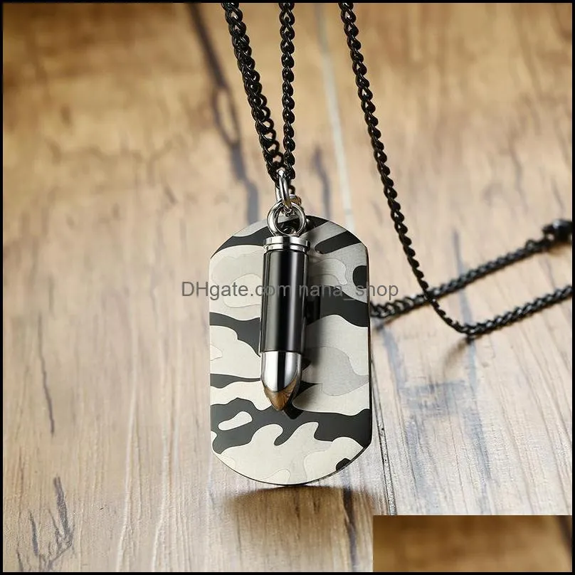 camouflage military tag necklace for men military fans high quality stainless steel air force navy warrior bullet pendant necklace