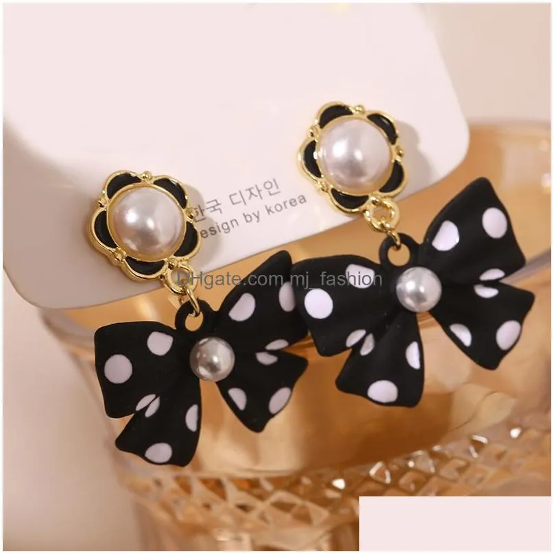 fashion jewelry s925 silver post earrings polka dots bowknot dangle stud earrings