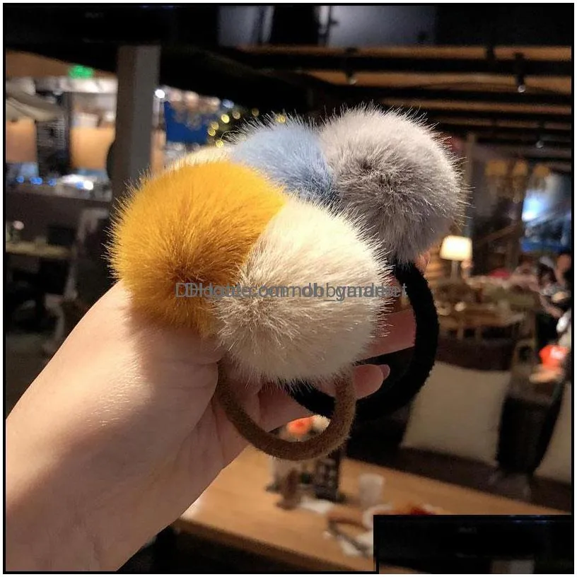 pony tails holder hair jewelry cute girls pompom ties double pom elastic band rubber aessories gum rope scrunchies ponytail drop delivery