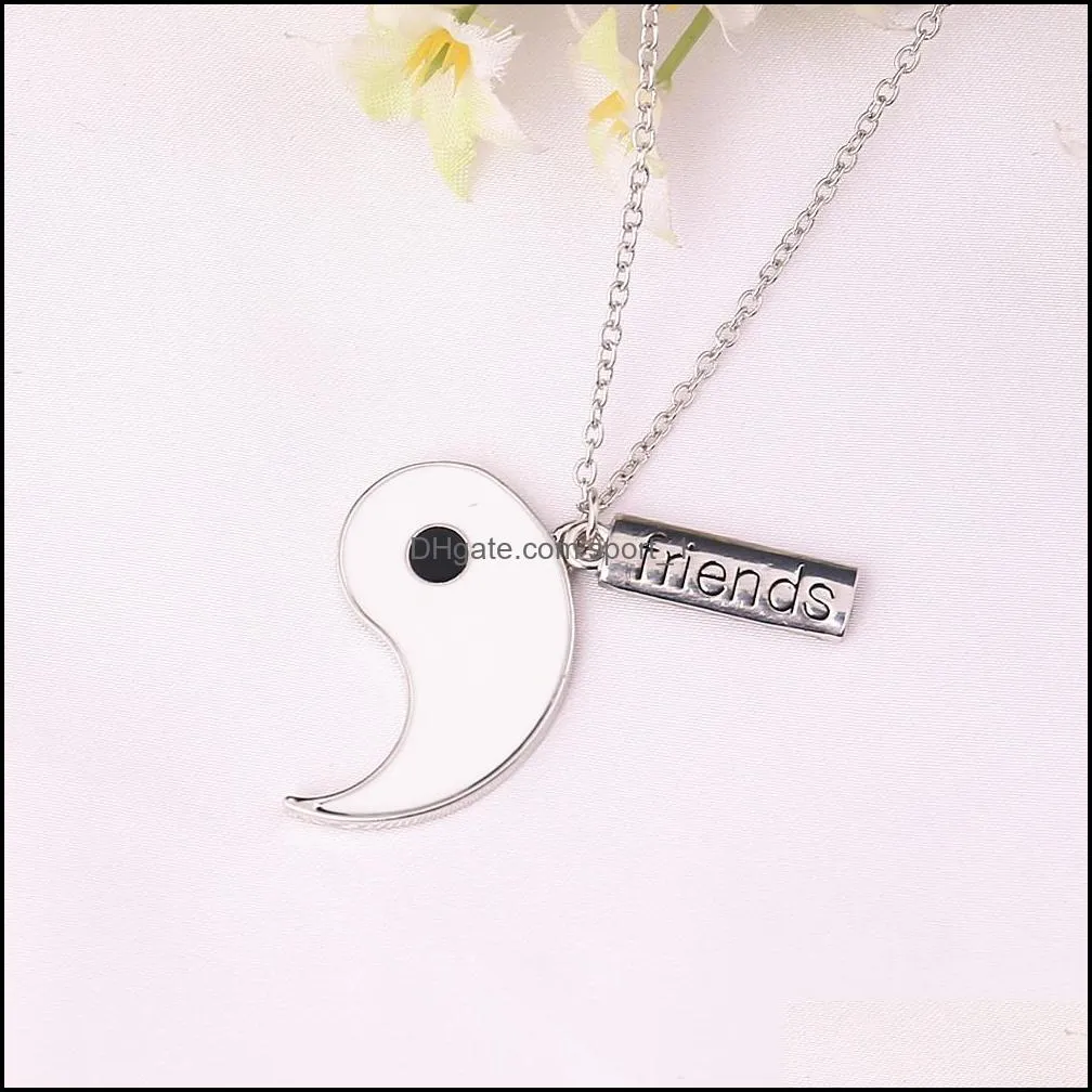 2pcs/set bbf friends necklaces for women creative yin yang tai ji pendants necklace black white enamel chain stetement necklaces