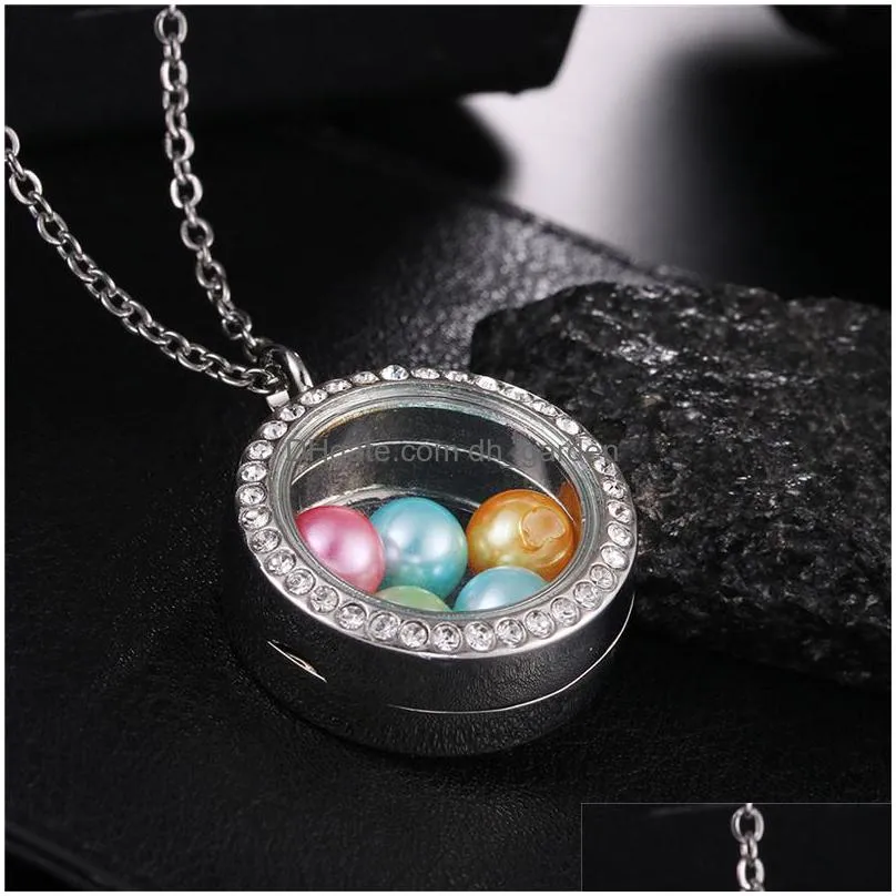 fashion big pearl cage locket pendant necklace for women elephant cross owl tree living memory beads glass magnetic floating charm