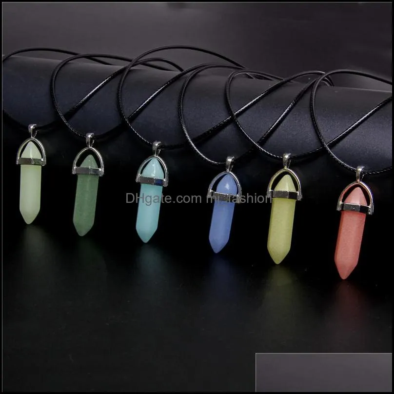 luminous stone necklace hexagonal column pendant necklace men women natural chalcedony bullet choker glow in dark jewelry gift