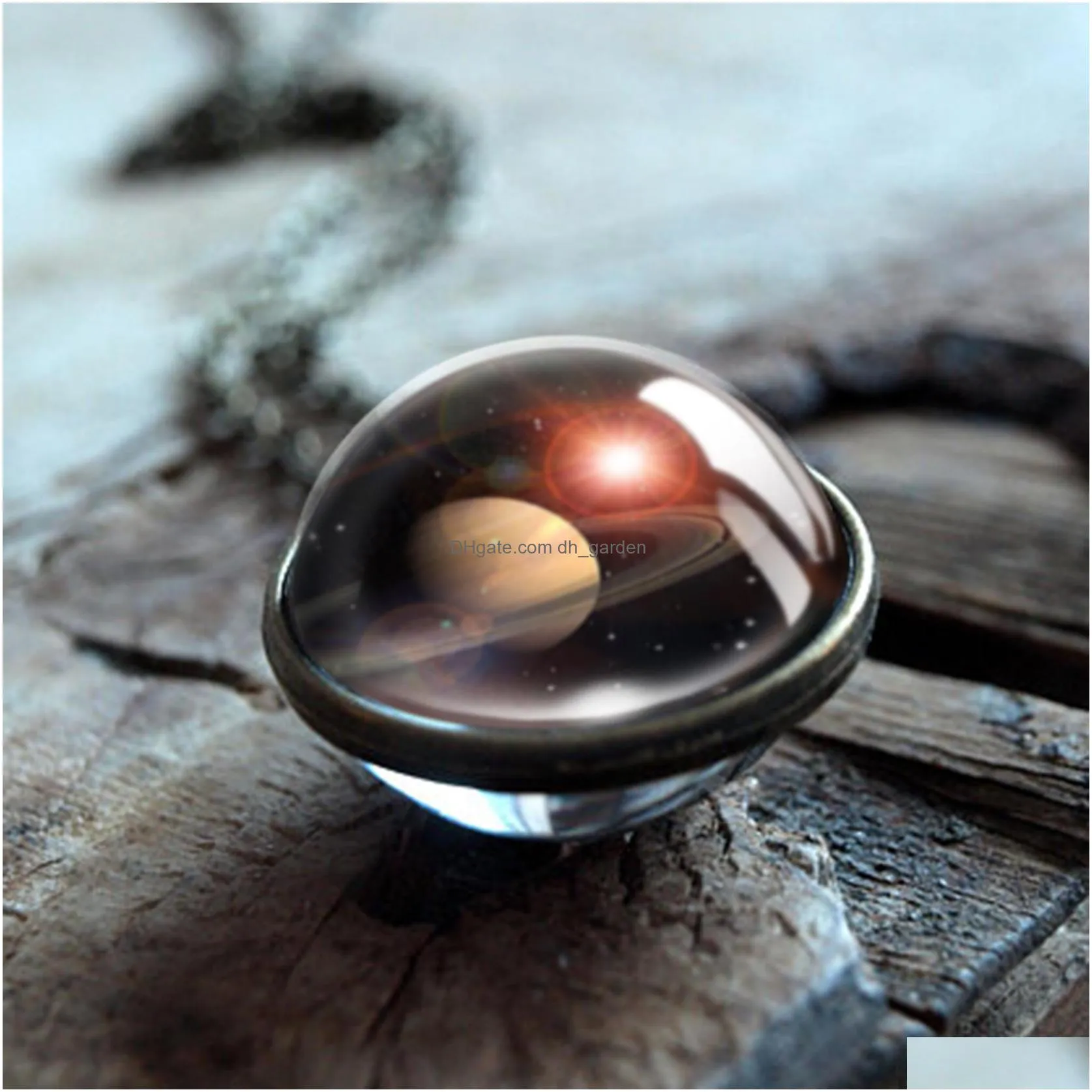  nebula galaxy double sided rotatable necklaces for wome men universe planet glass art picture pendant handmade statement jewelry in